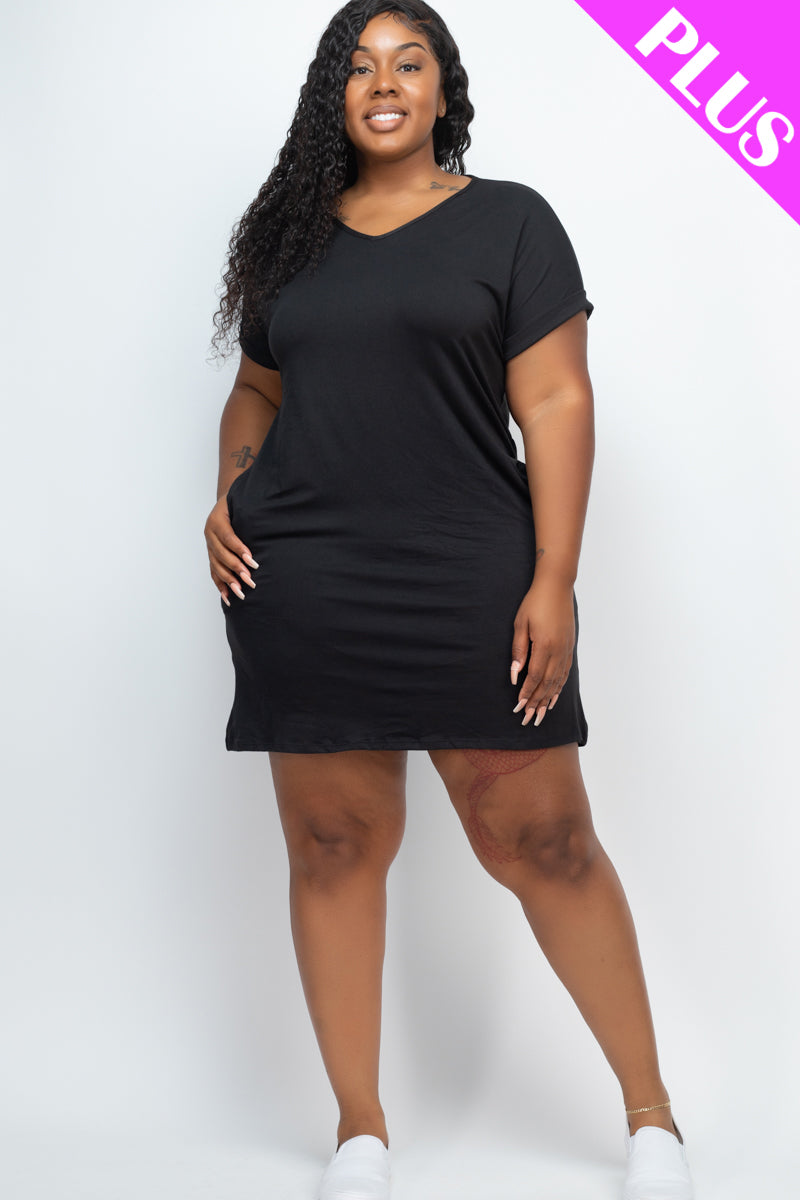 Plus Size Cap Sleeve Pocket Mini Dress (capella)