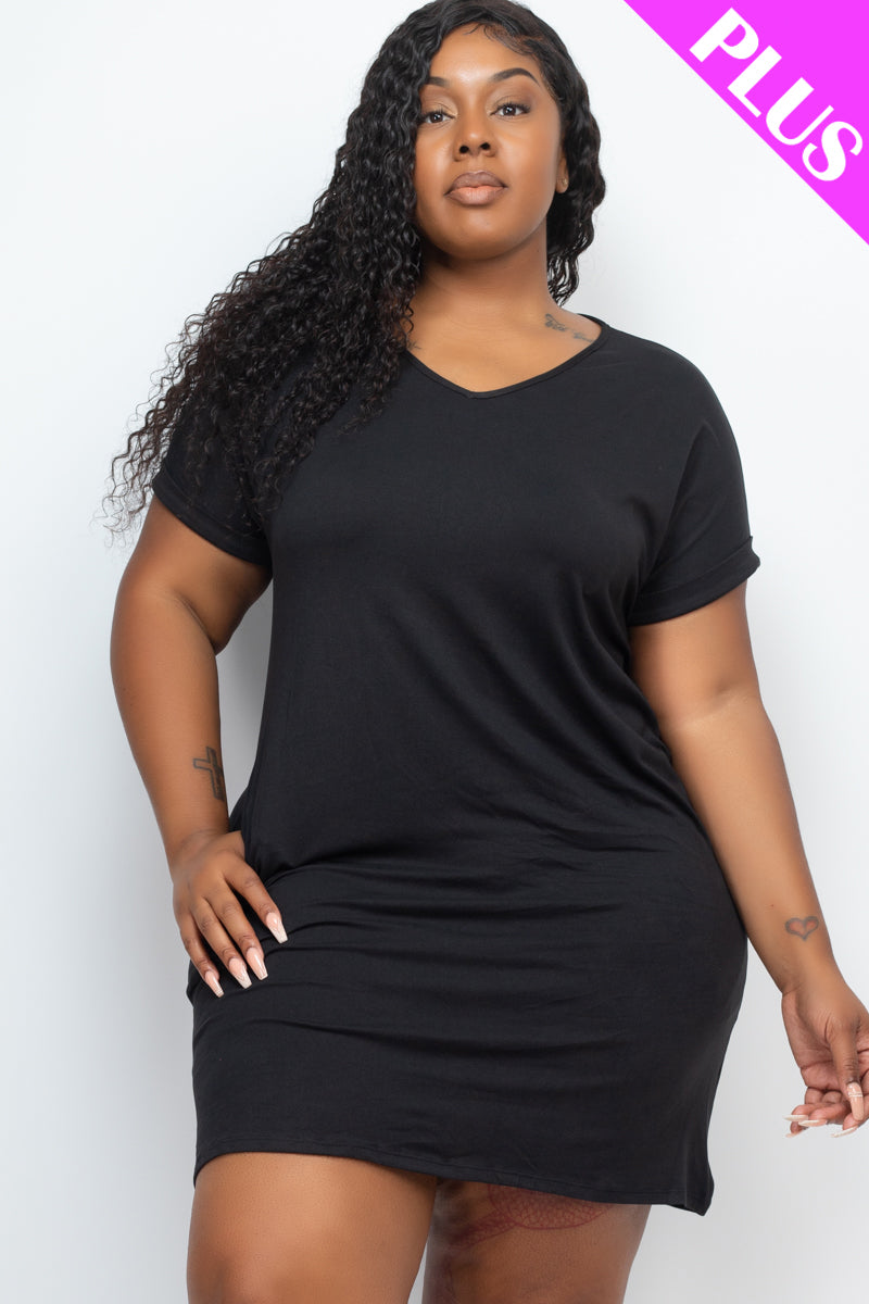 Plus Size Cap Sleeve Pocket Mini Dress (capella)