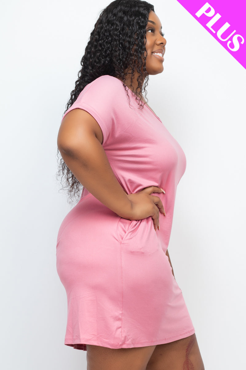 Plus Size Cap Sleeve Pocket Mini Dress (capella)