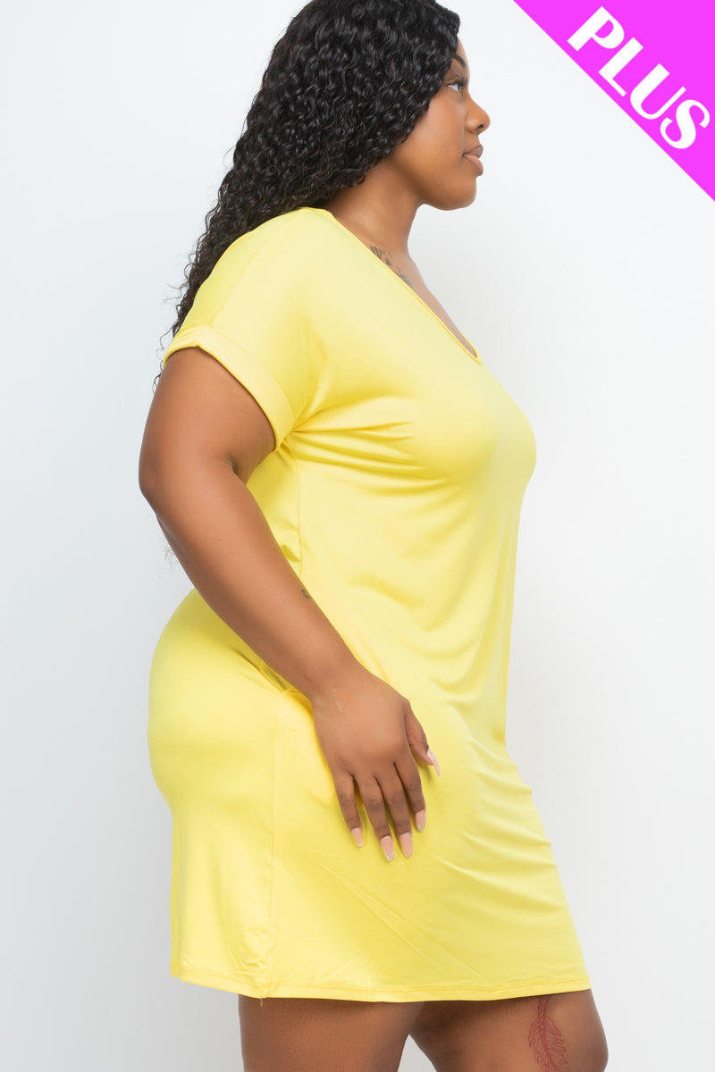 Plus Size Cap Sleeve Pocket Mini Dress (capella)