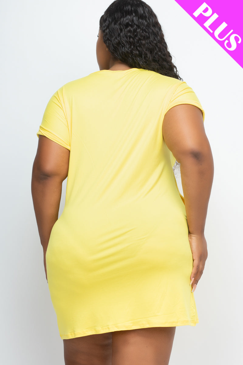 Plus Size Cap Sleeve Pocket Mini Dress (capella)