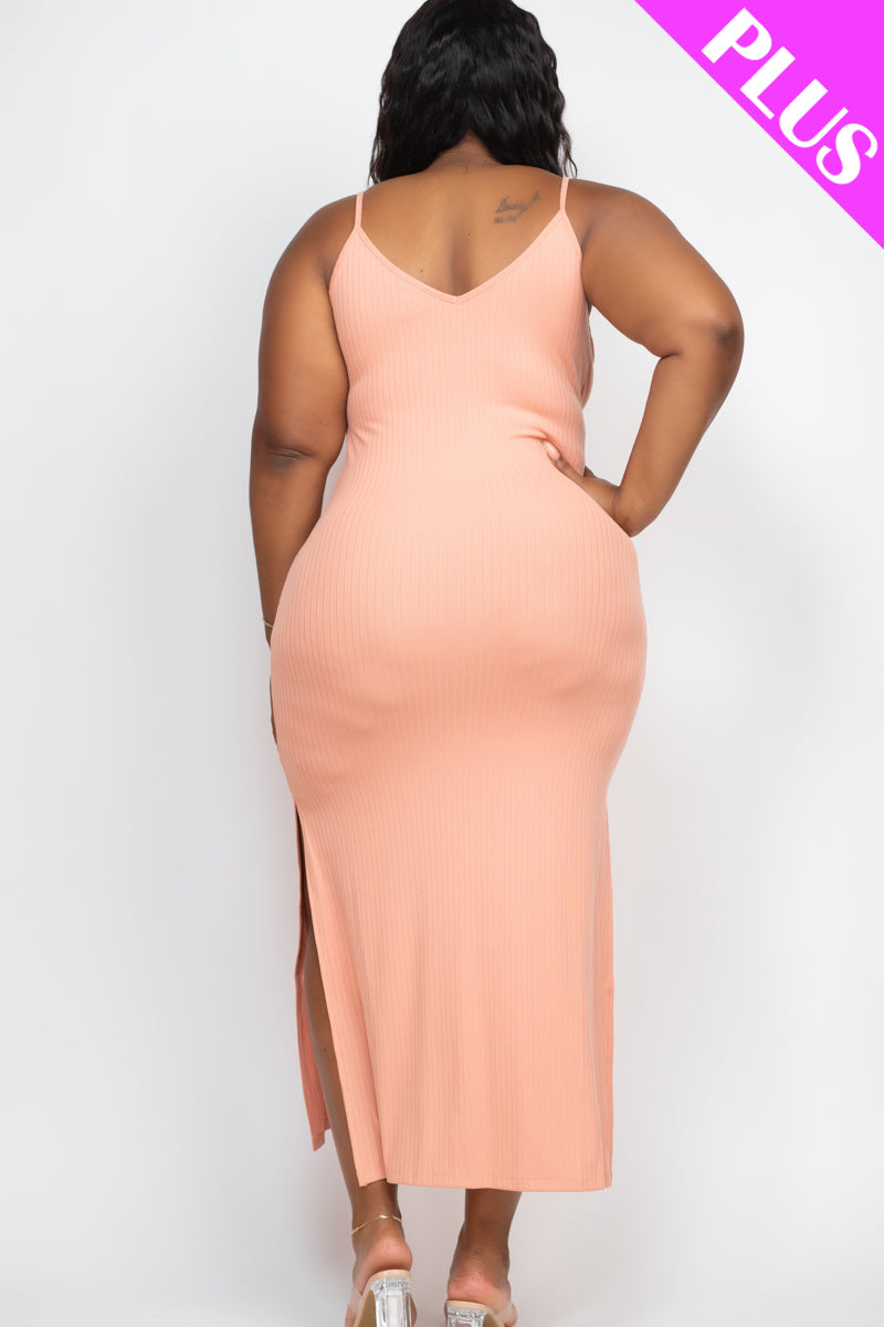 PLUS SIZE Ribbed Side Slit Long Cami Dress (CAPELLA)