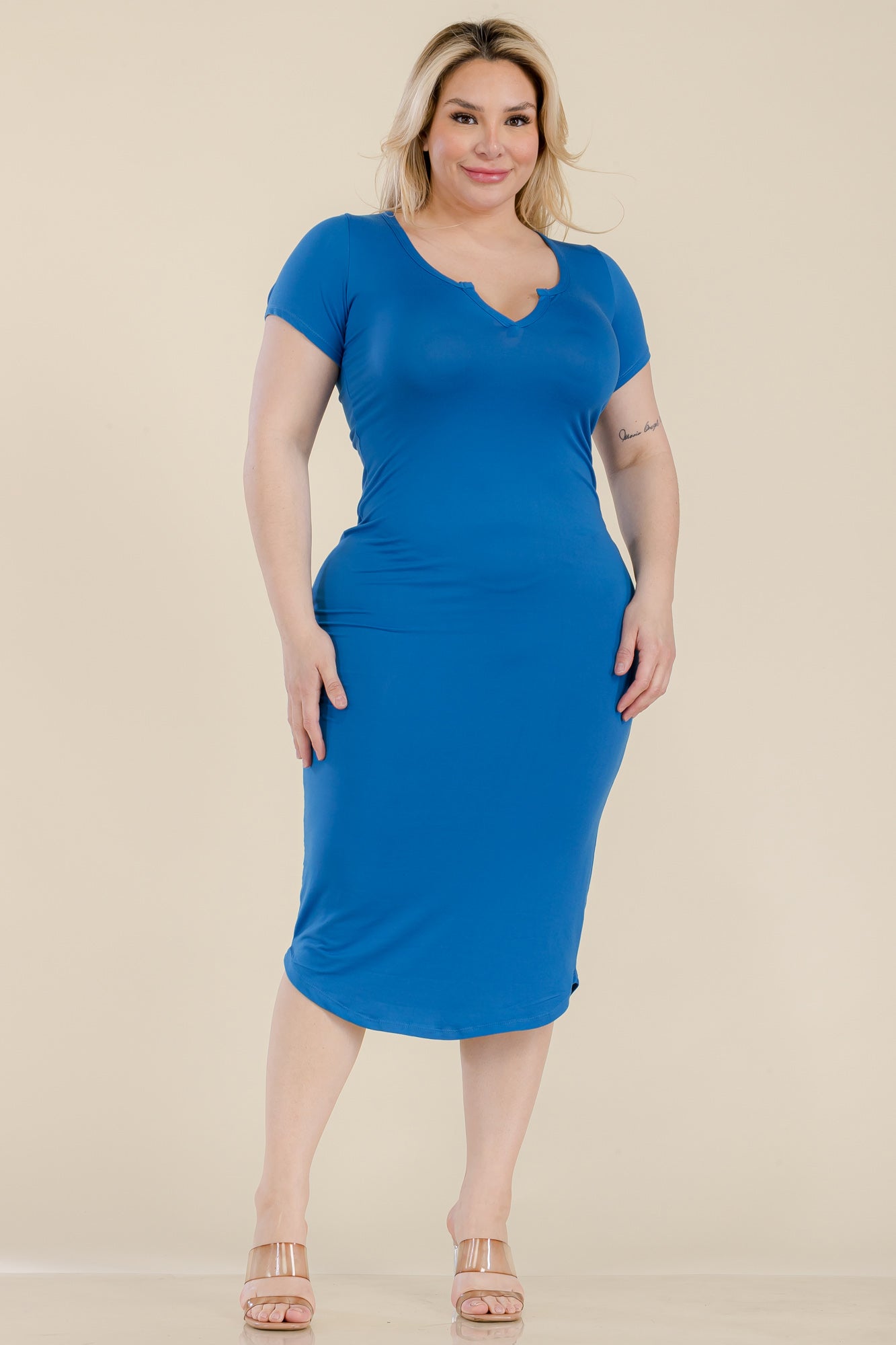 Plus Size Split Neck Bodycon Midi Dress (CAPELLA)