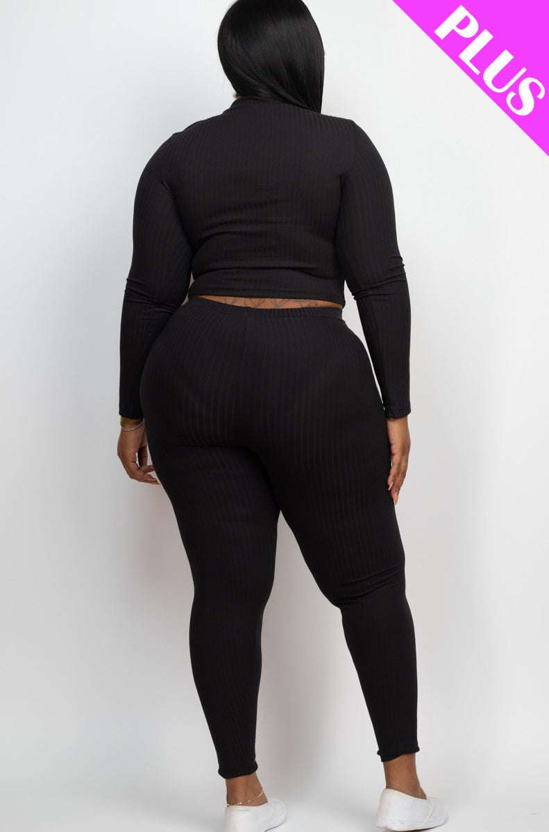 Plus Size Ribbed Mock Neck Long Sleeve Top & Leggings Set (capella)