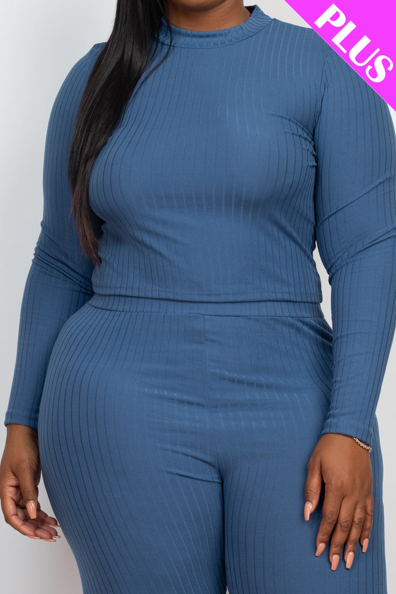Plus Size Ribbed Mock Neck Long Sleeve Top & Leggings Set (capella)