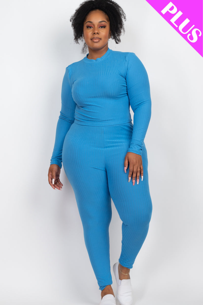 Plus Size Ribbed Mock Neck Long Sleeve Top & Leggings Set (capella)