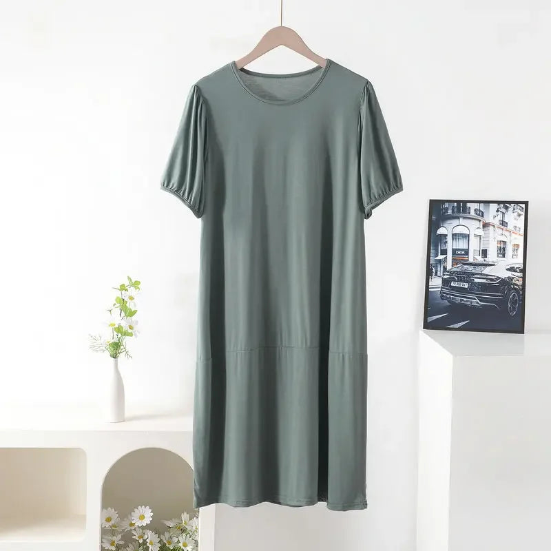 Plus size Summer women's Loose dress short sleeves solid color XL to 8XL dresses