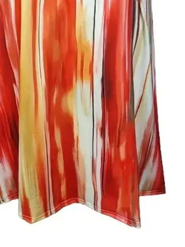 Plus Size 1XL-5XL Women's Fashion Off The Shoulder Printed Knee Length Suspender Dress Ladies Summer Casual Long Dress