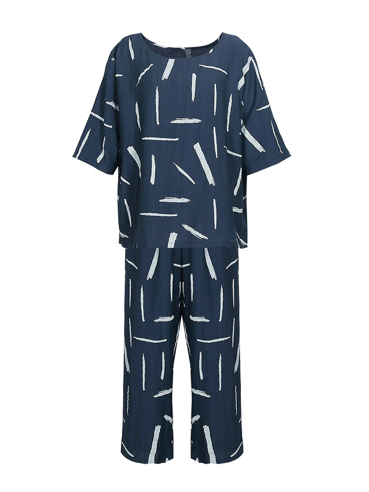Plus Size Casual Outfits Two Piece Set Women's Plus Stripe Print Short Sleeve Round Neck Tee Pants Outfits 2 Piece Set