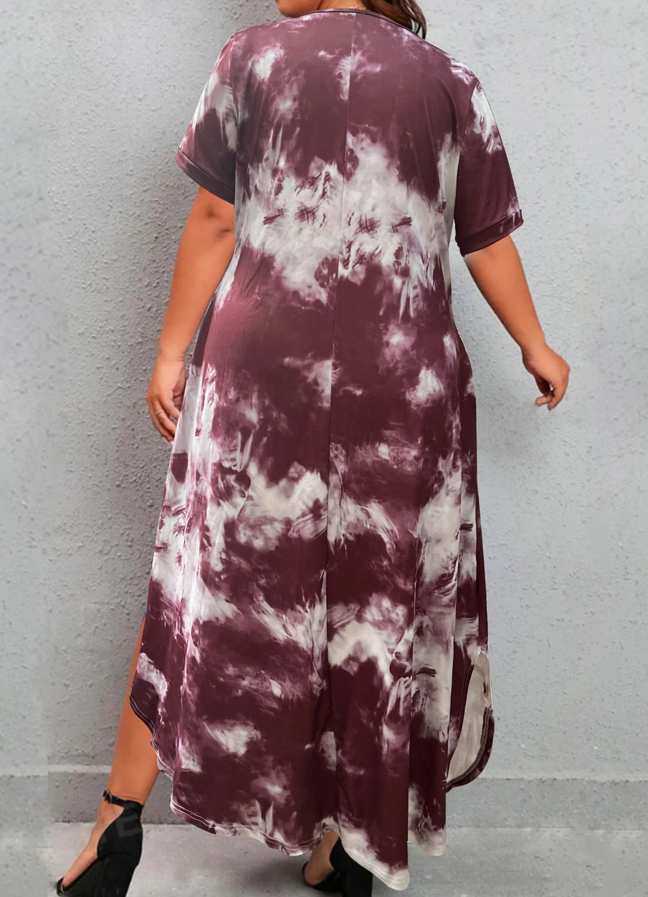 New European and American casual tie-dye V-neck loose plus size women's short-sleeved dress