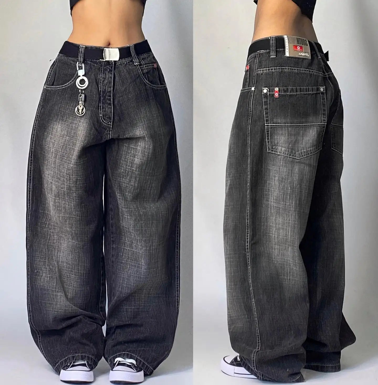 American New Fashion Retro Plus Size Washed Multi-pocket Overalls Jeans Women Y2K Street Straight BAGGY Wide Leg Drop Pants Tide