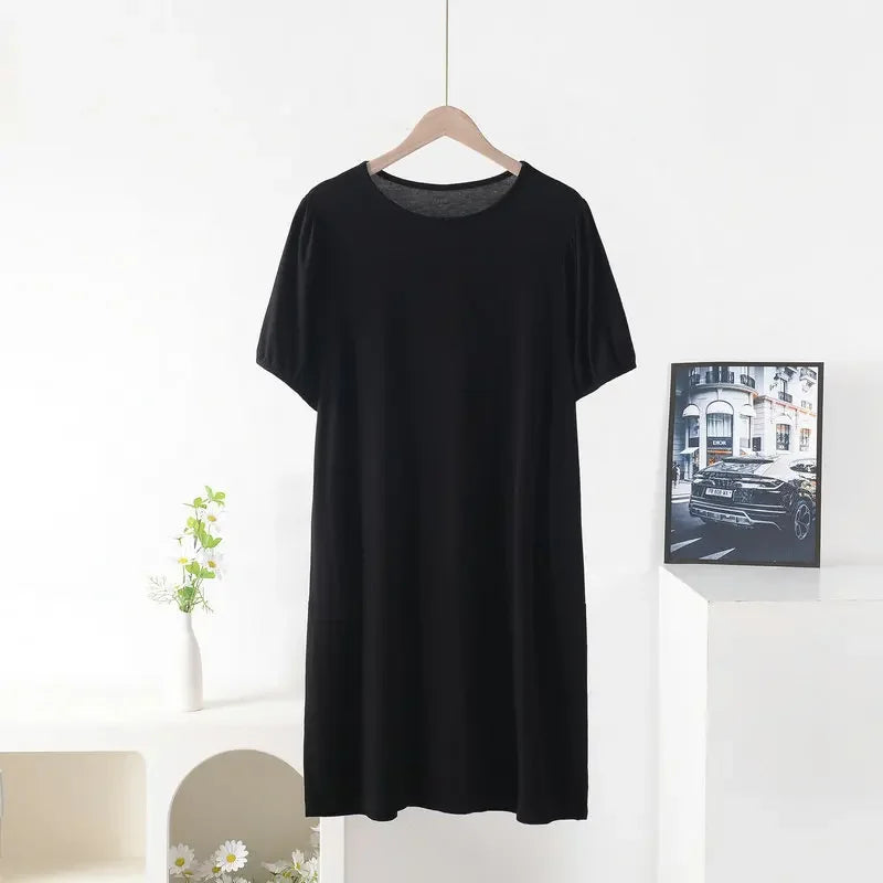 Plus size Summer women's Loose dress short sleeves solid color XL to 8XL dresses