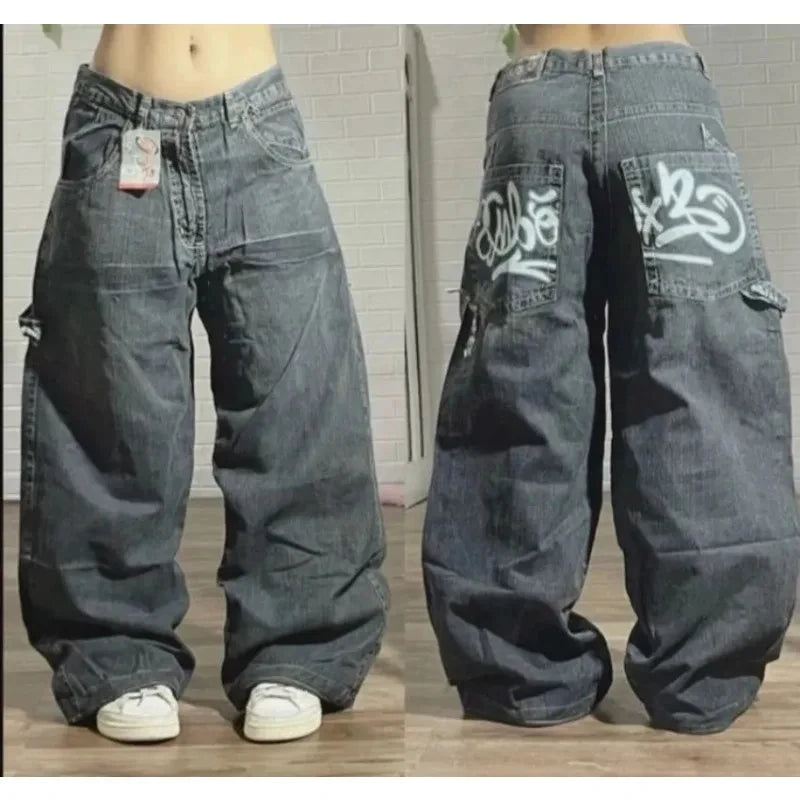 American New Fashion Retro Plus Size Washed Multi-pocket Overalls Jeans Women Y2K Street Straight BAGGY Wide Leg Drop Pants Tide