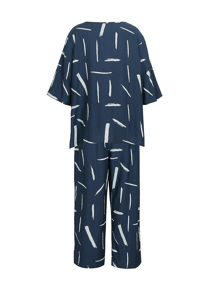 Plus Size Casual Outfits Two Piece Set Women's Plus Stripe Print Short Sleeve Round Neck Tee Pants Outfits 2 Piece Set