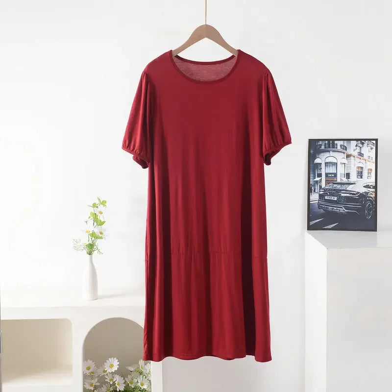Plus size Summer women's Loose dress short sleeves solid color XL to 8XL dresses