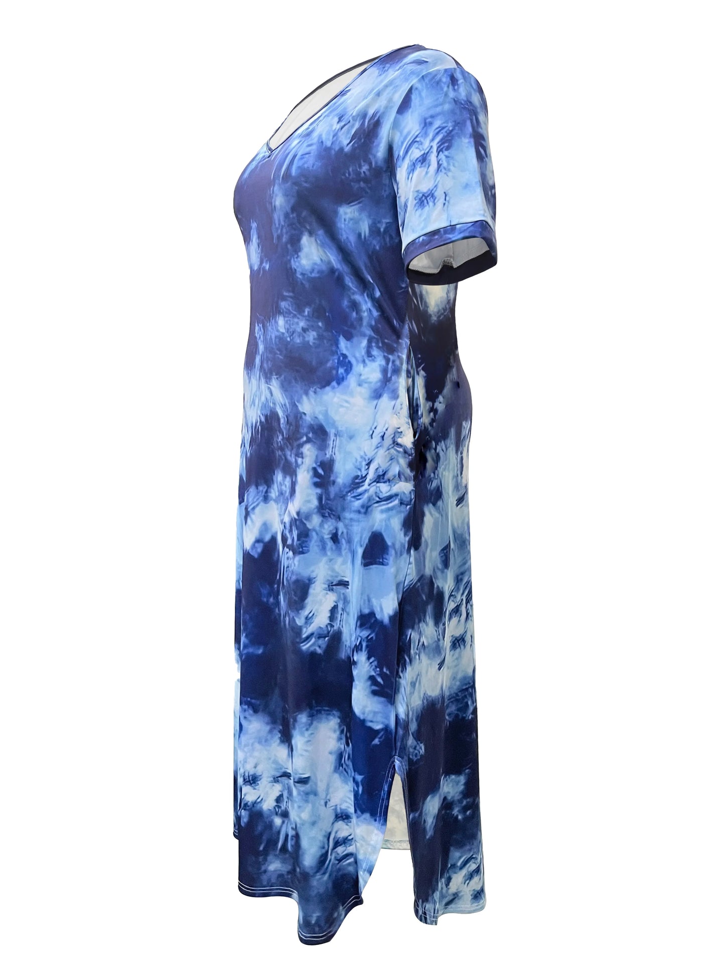 New European and American casual tie-dye V-neck loose plus size women's short-sleeved dress