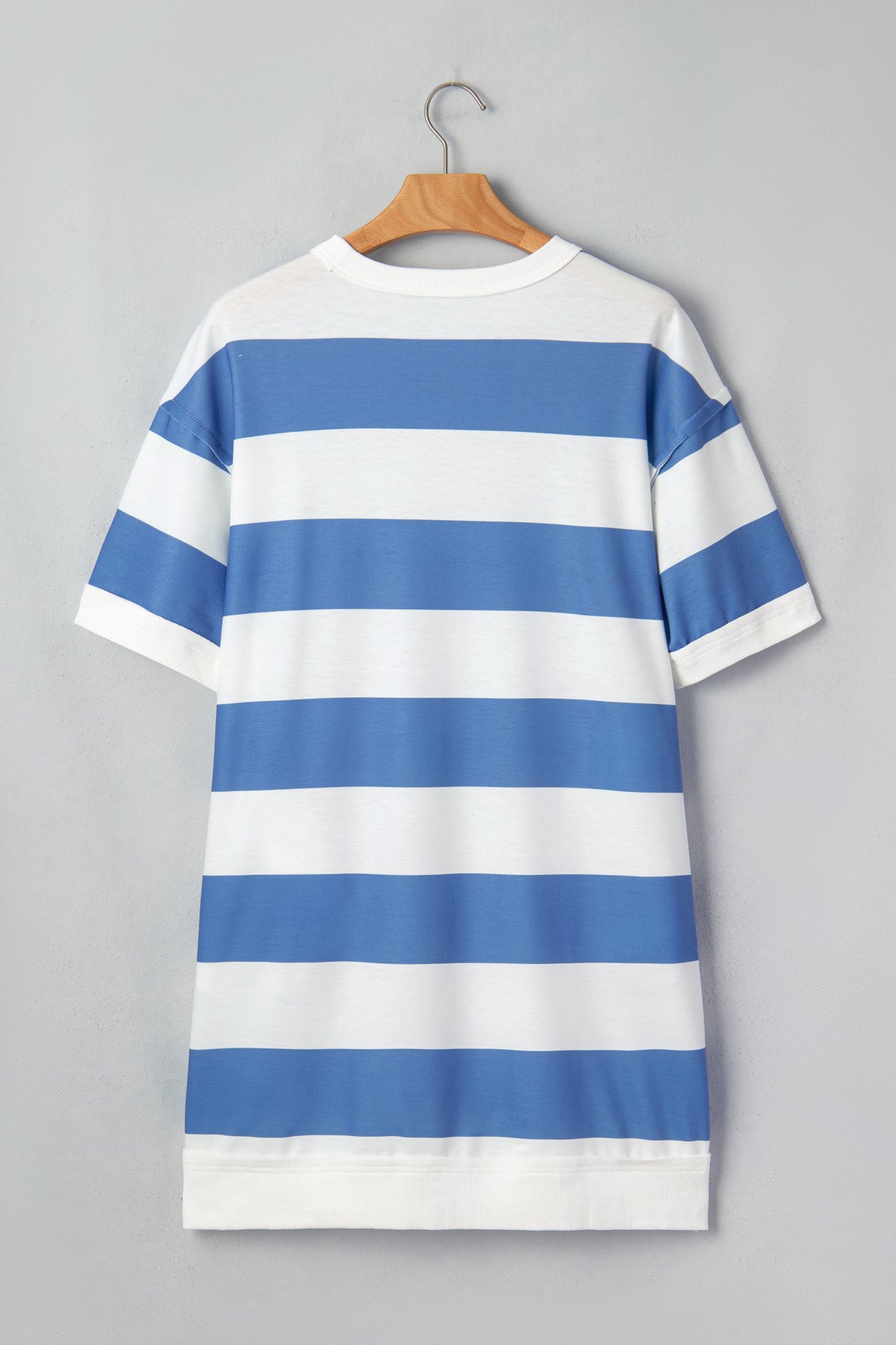 Blue Stripe Raw Seam Shoulder Detail Casual Tee Dress