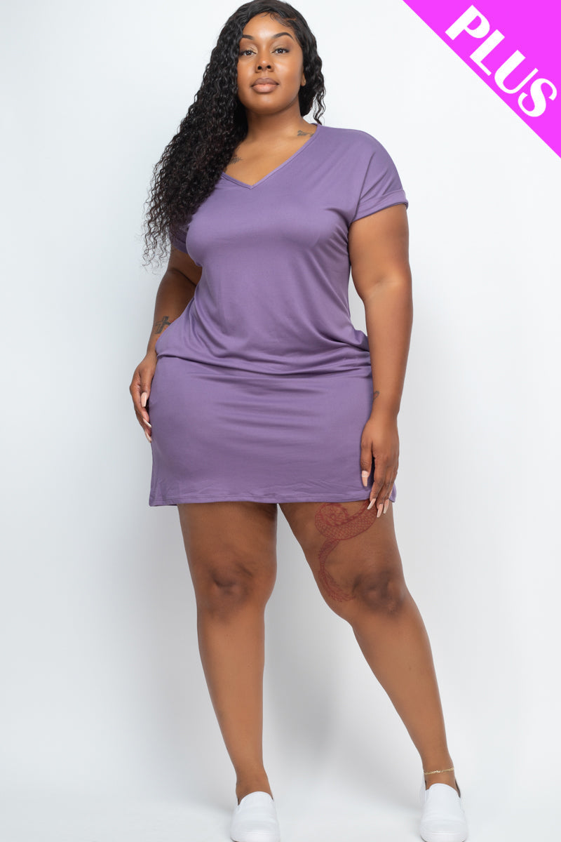 Plus Size Cap Sleeve Pocket Mini Dress (capella)