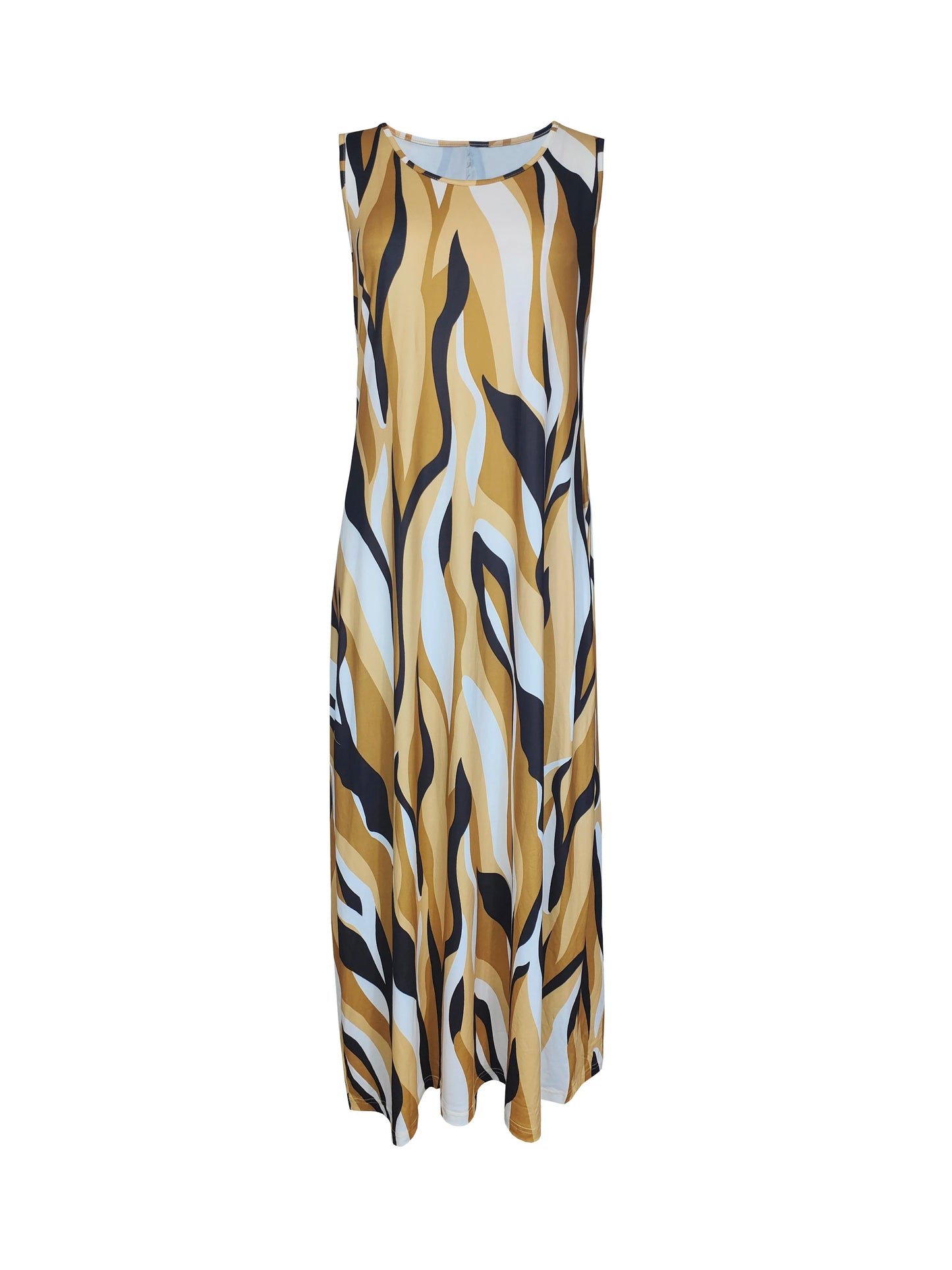 Plus size Europe and America cross-border women's summer new fashion printed round neck sleeveless long loose dress