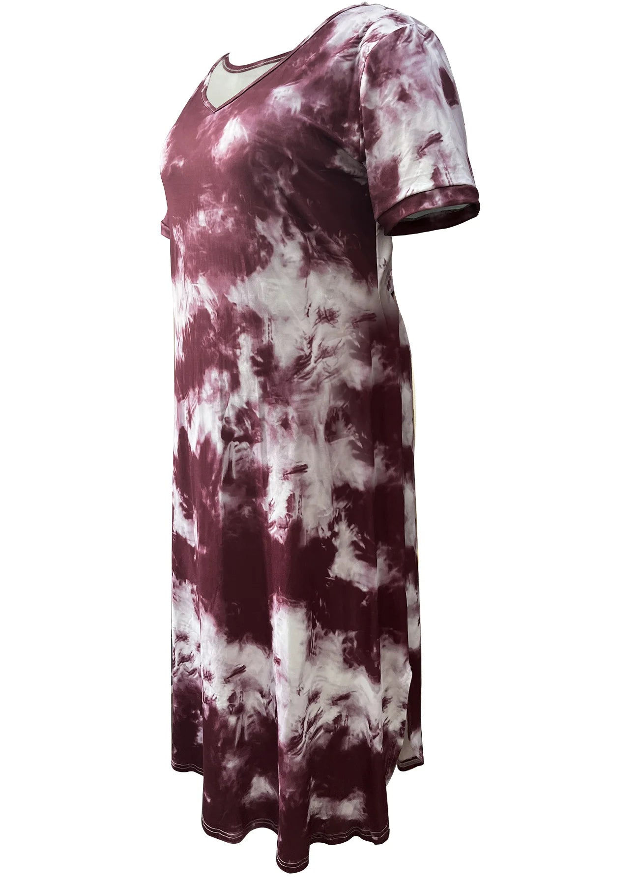 New European and American casual tie-dye V-neck loose plus size women's short-sleeved dress