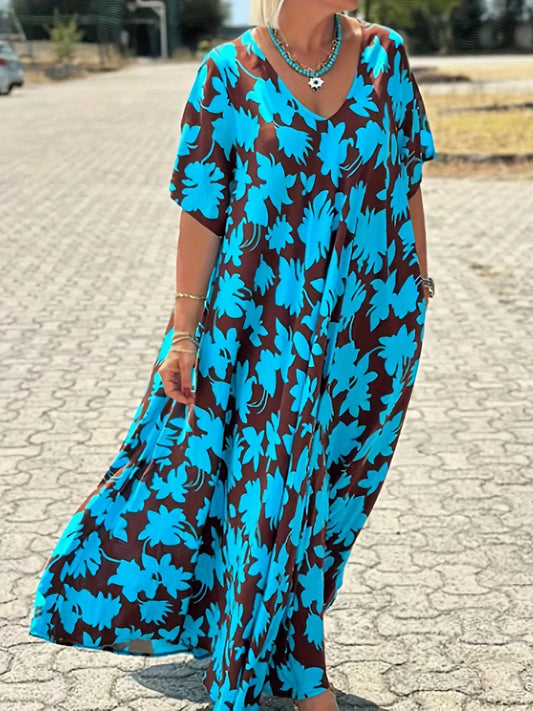 Plus Size Women's Summer Dress Loose Leaf Print Pattern  Beach Travel Home Essential Casual Clothing
